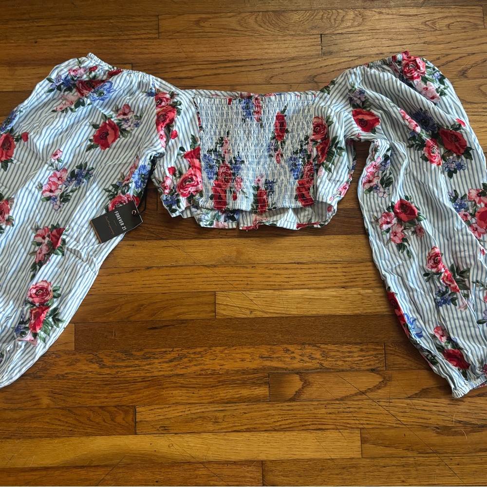 Forever 21 White Smocked Ruffled Blouse